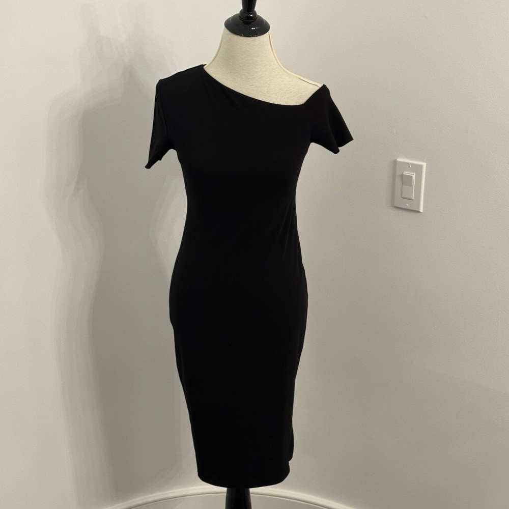 ZARA Woman Black BodyCon Stretch Asymmetrical Dress w Zipper EUR S New w Tags